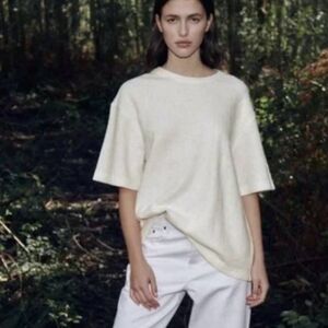 Zara Cream Wool-Blend Textured Short Sleeve Tee